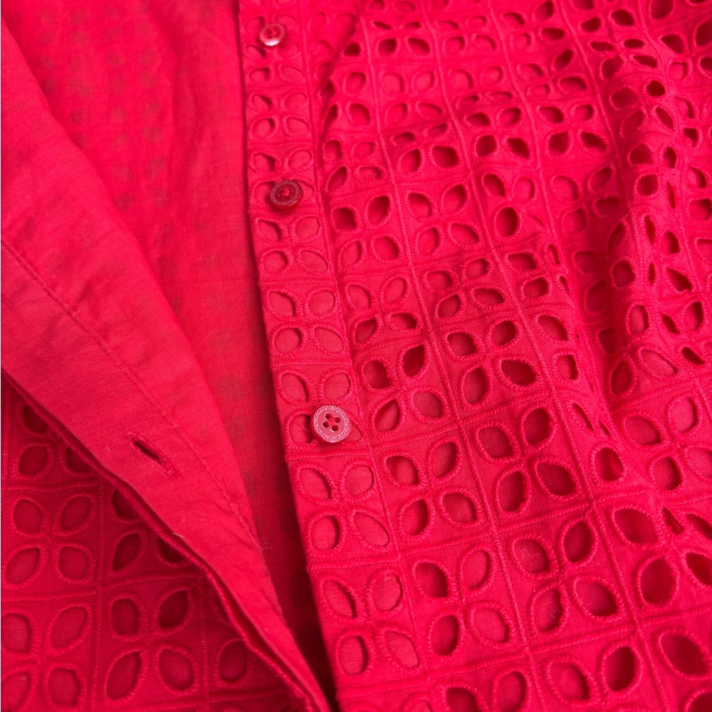 Carolina Herrera Red Eyelet Asymmetrical Shirt Dress size 6 - Picture 6 of 15